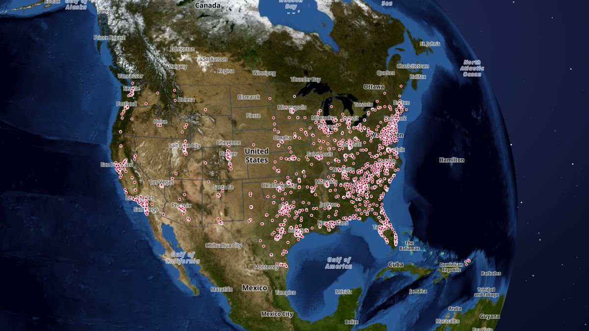 Chick-fil-A on the Map the Block map of the United States