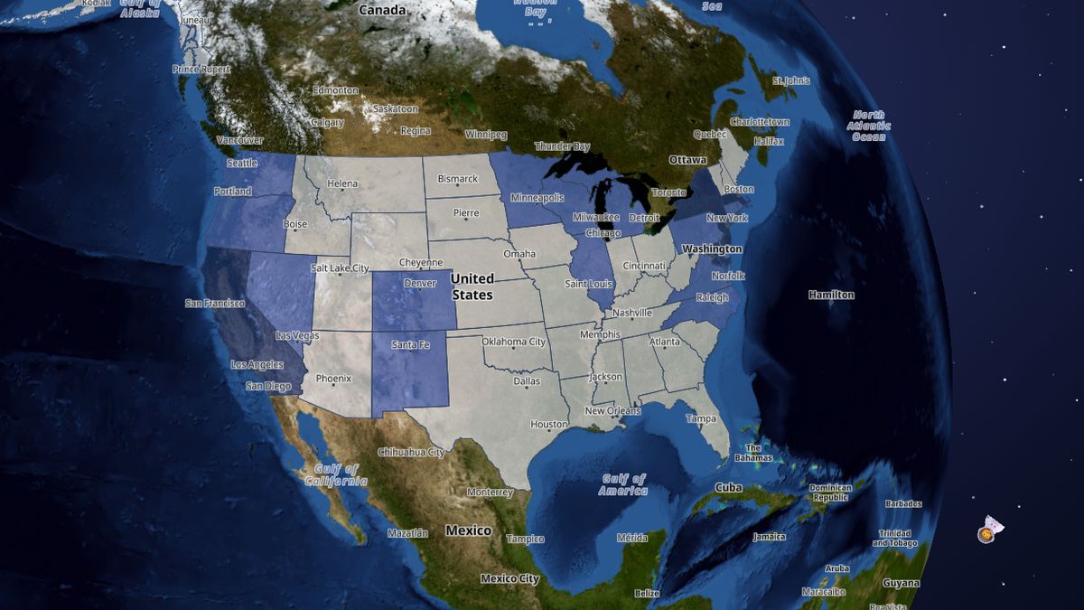 Concealed carry rules on the Map the Block map of the United States