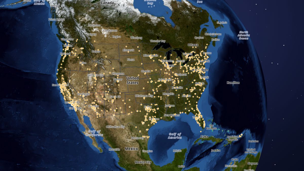 Denny's on the Map the Block map of the United States