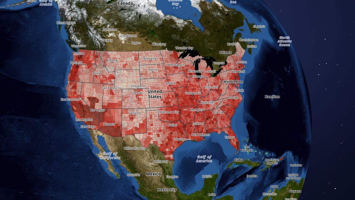 Extreme heat risk on the Map the Block map of the United States