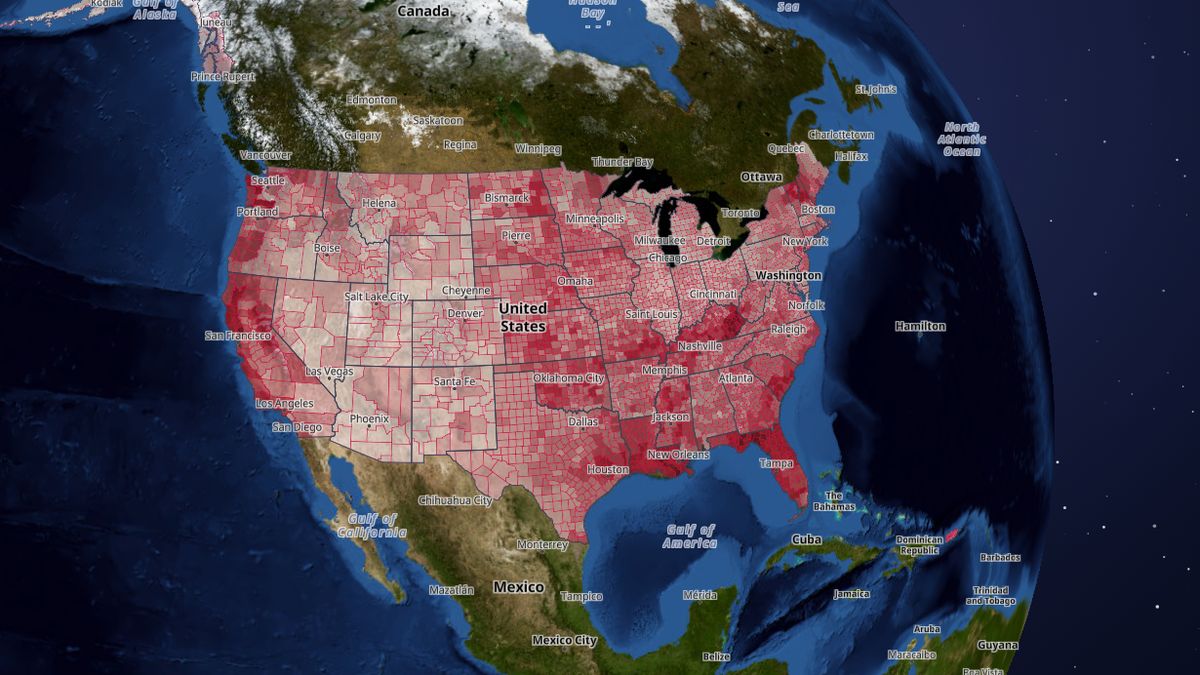 Federal disaster declarations (2016-2025) on the Map the Block map of the United States