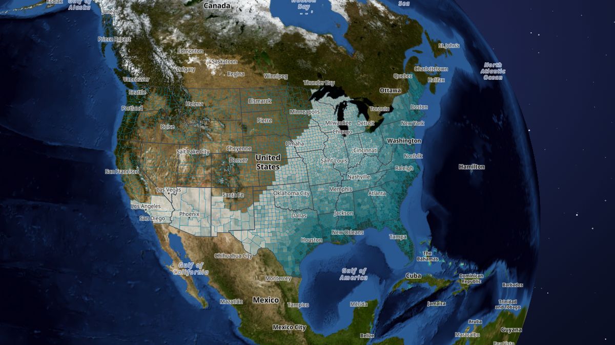 Hurricane risk on the Map the Block map of the United States