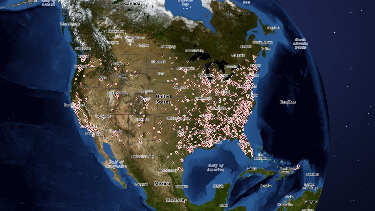 Mass shootings (1900-2026) on the Map the Block map of the United States