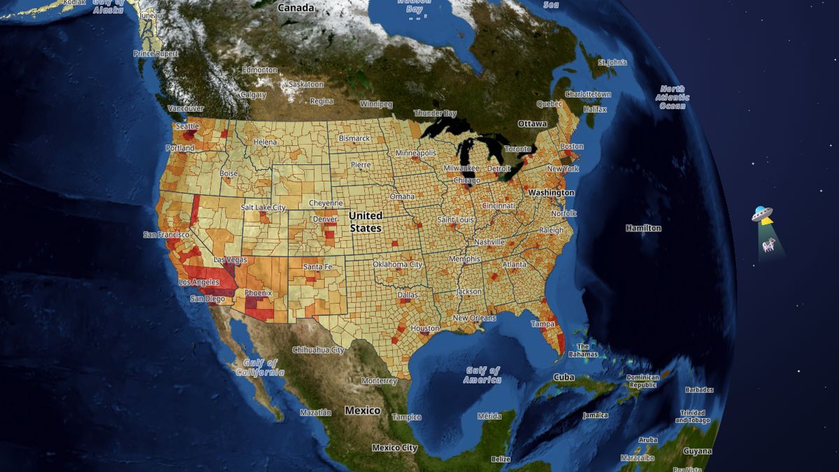 Drug overdose deaths by county on the Map the Block map of the United States