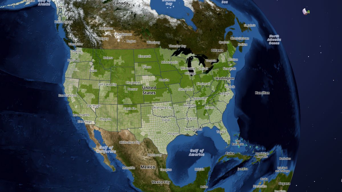 Radon potential (EPA zones) on the Map the Block map of the United States