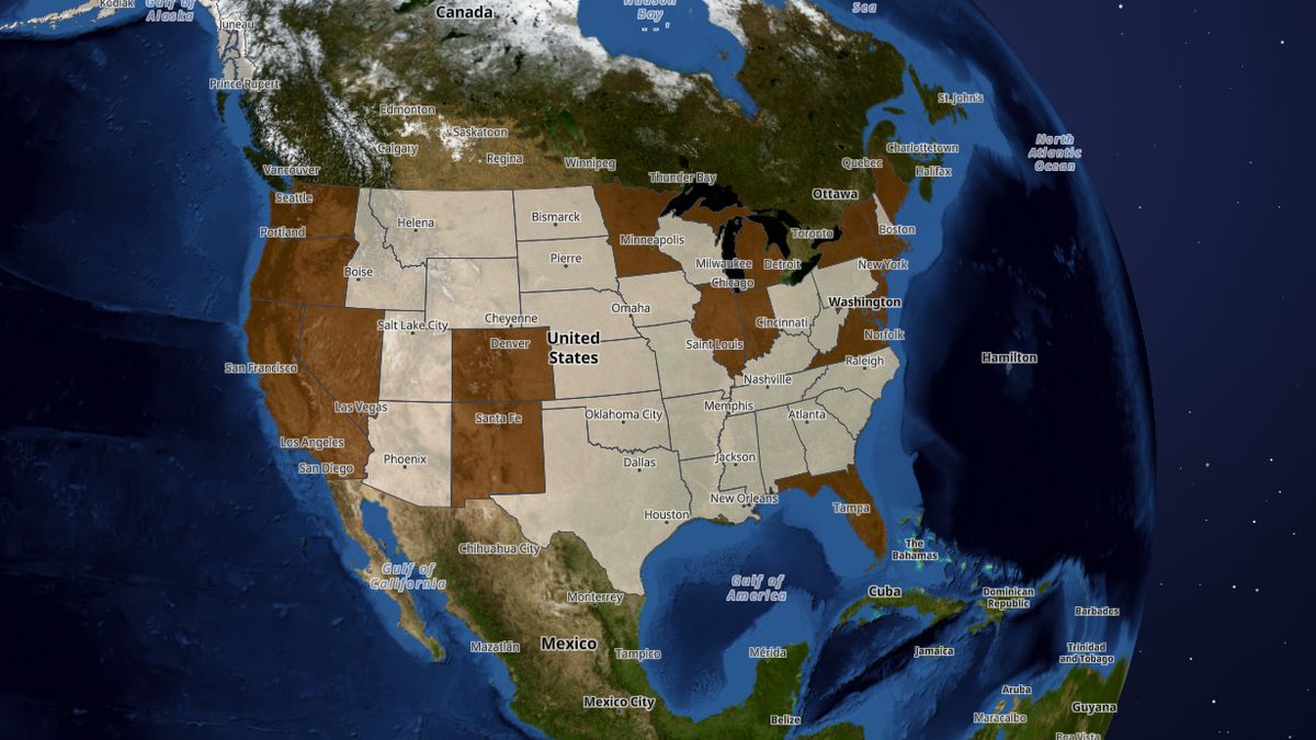 Red flag law on the Map the Block map of the United States