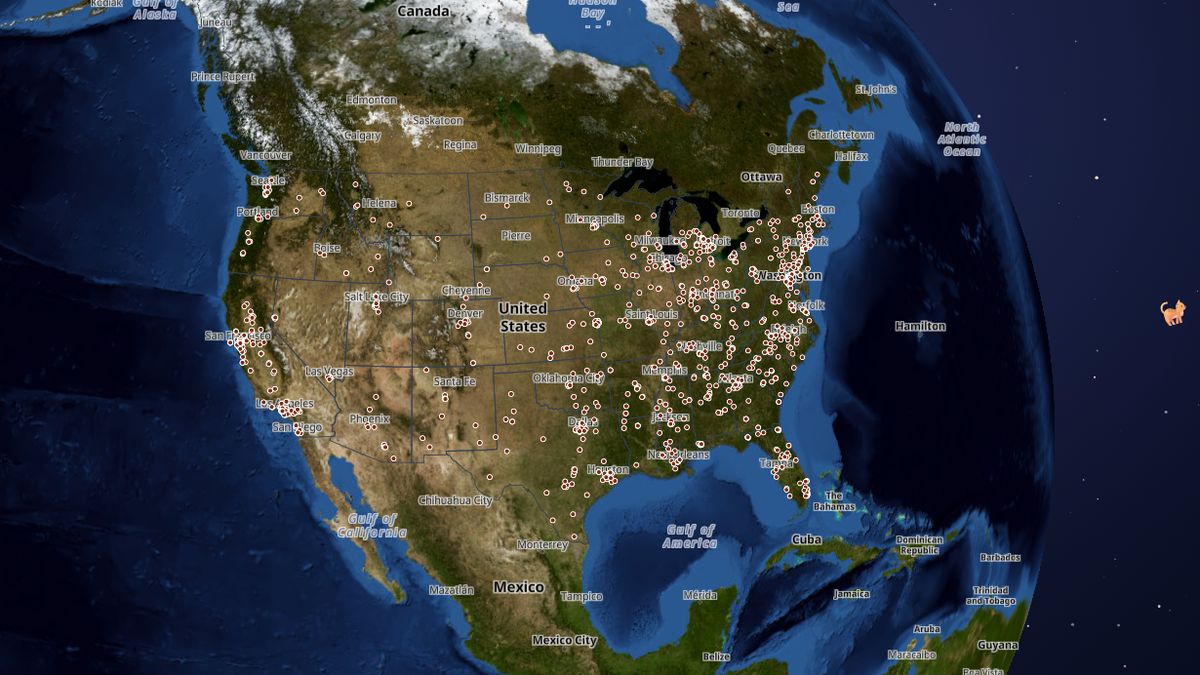 School shootings (1840-2026) on the Map the Block map of the United States