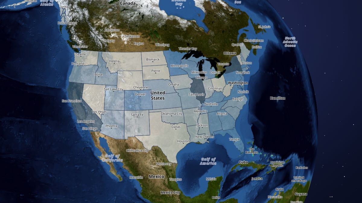 State corporate income tax (FY2025) on the Map the Block map of the United States