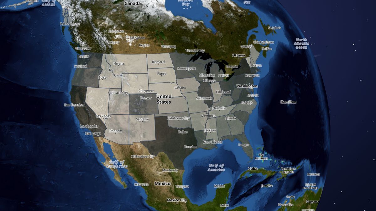 State government debt (FY2024) on the Map the Block map of the United States