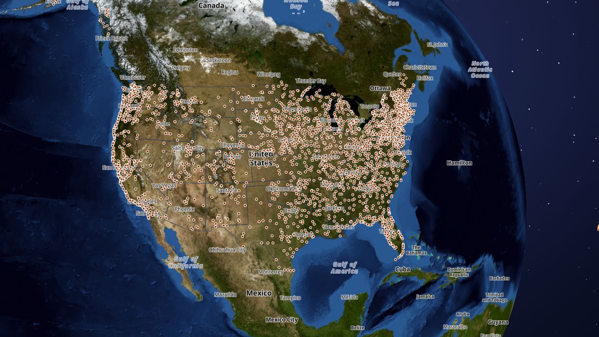 State parks (points) on the Map the Block map of the United States