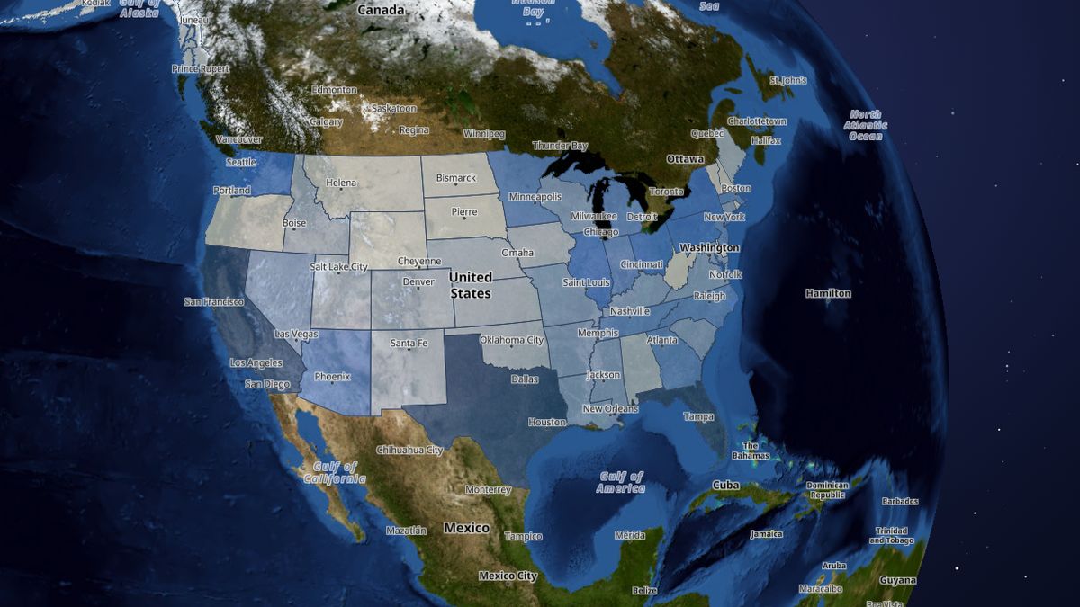 State sales tax collected (FY2025) on the Map the Block map of the United States