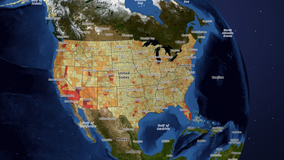 Suicide deaths by county on the Map the Block map of the United States