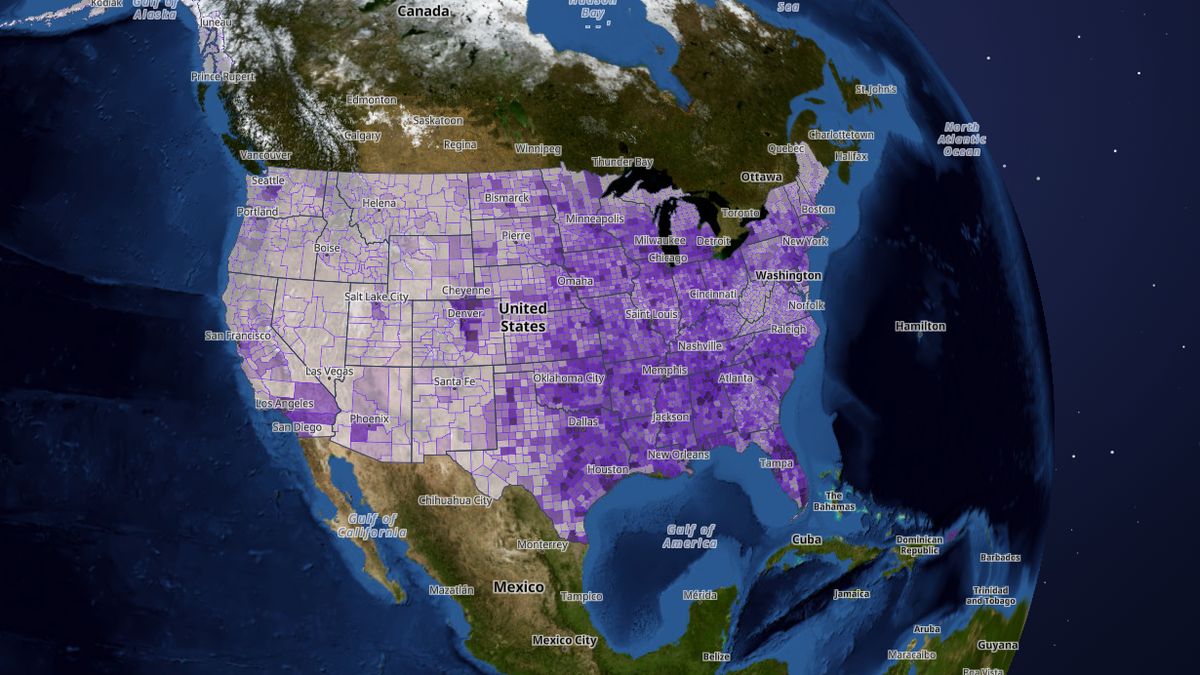 Tornado risk on the Map the Block map of the United States