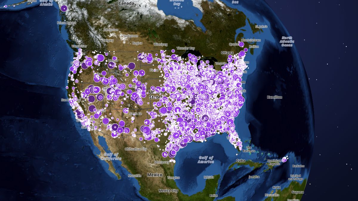 Industrial chemical releases (TRI 2024) on the Map the Block map of the United States