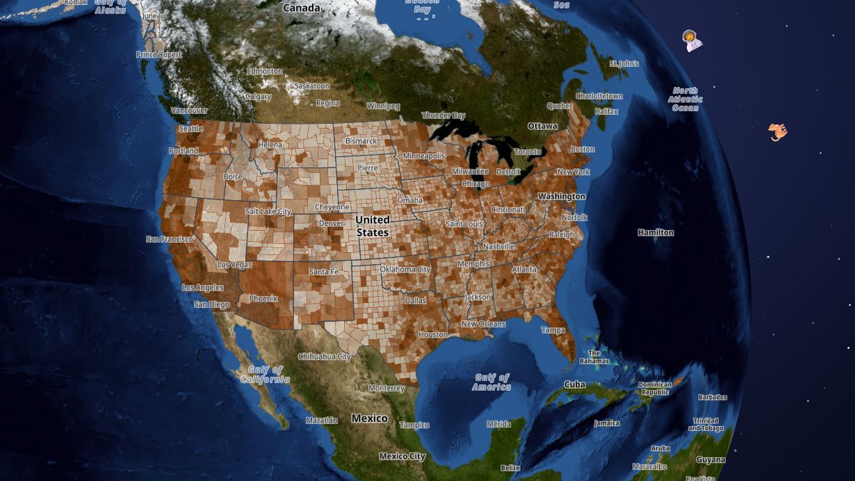 Unemployed people, latest month (by county) on the Map the Block map of the United States