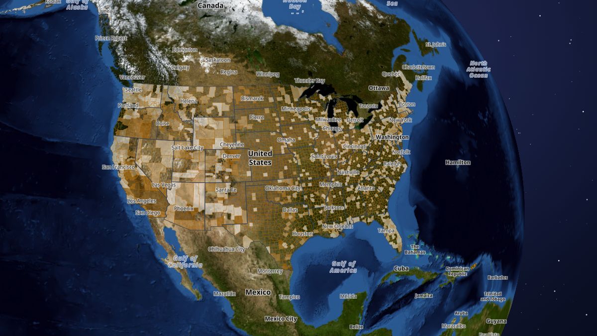 Unhealthy air days (2024) on the Map the Block map of the United States